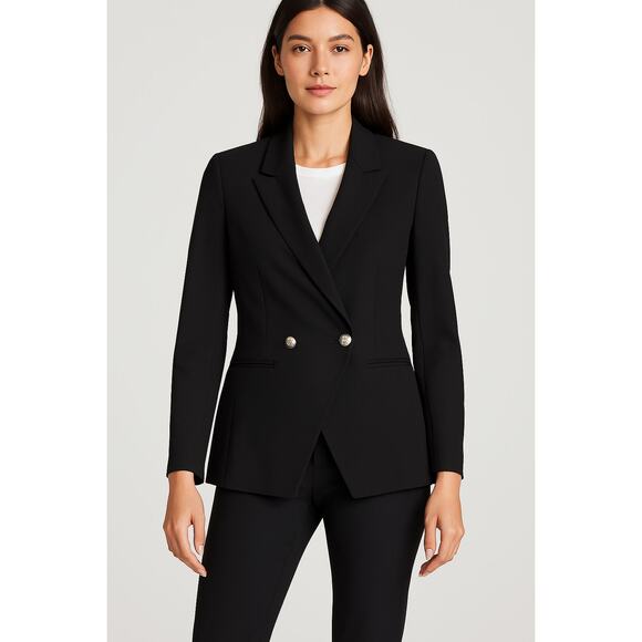 Theory Elkay Refiner Double Breasted Black Blazer Jacket Size 00 USA - Picture 1 of 12